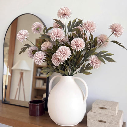 8 Pcs Faux Silk Pom Pom Mum Artificial Flowers, Gray Pink