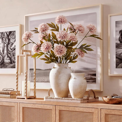 8 Pcs Faux Silk Pom Pom Mum Artificial Flowers, Gray Pink