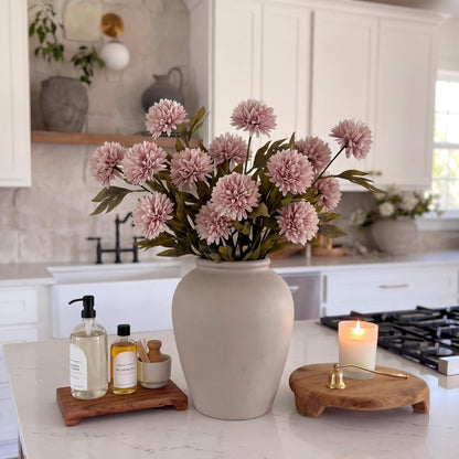 8 Pcs Faux Silk Pom Pom Mum Artificial Flowers, Gray Pink