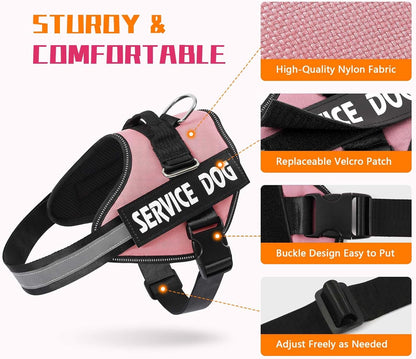 Service Dog Vest, No Pull & Reflective Dog Harness, Pink, S