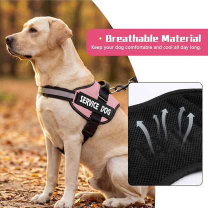Service Dog Vest, No Pull & Reflective Dog Harness, Pink, S