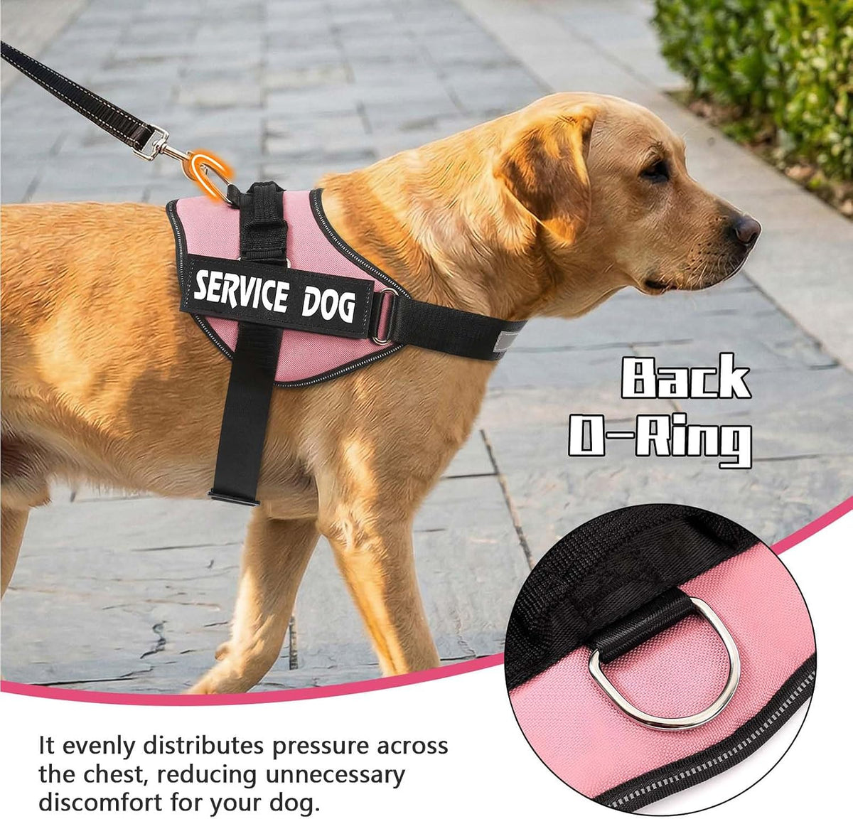 Service Dog Vest, No Pull & Reflective Dog Harness, Pink, S