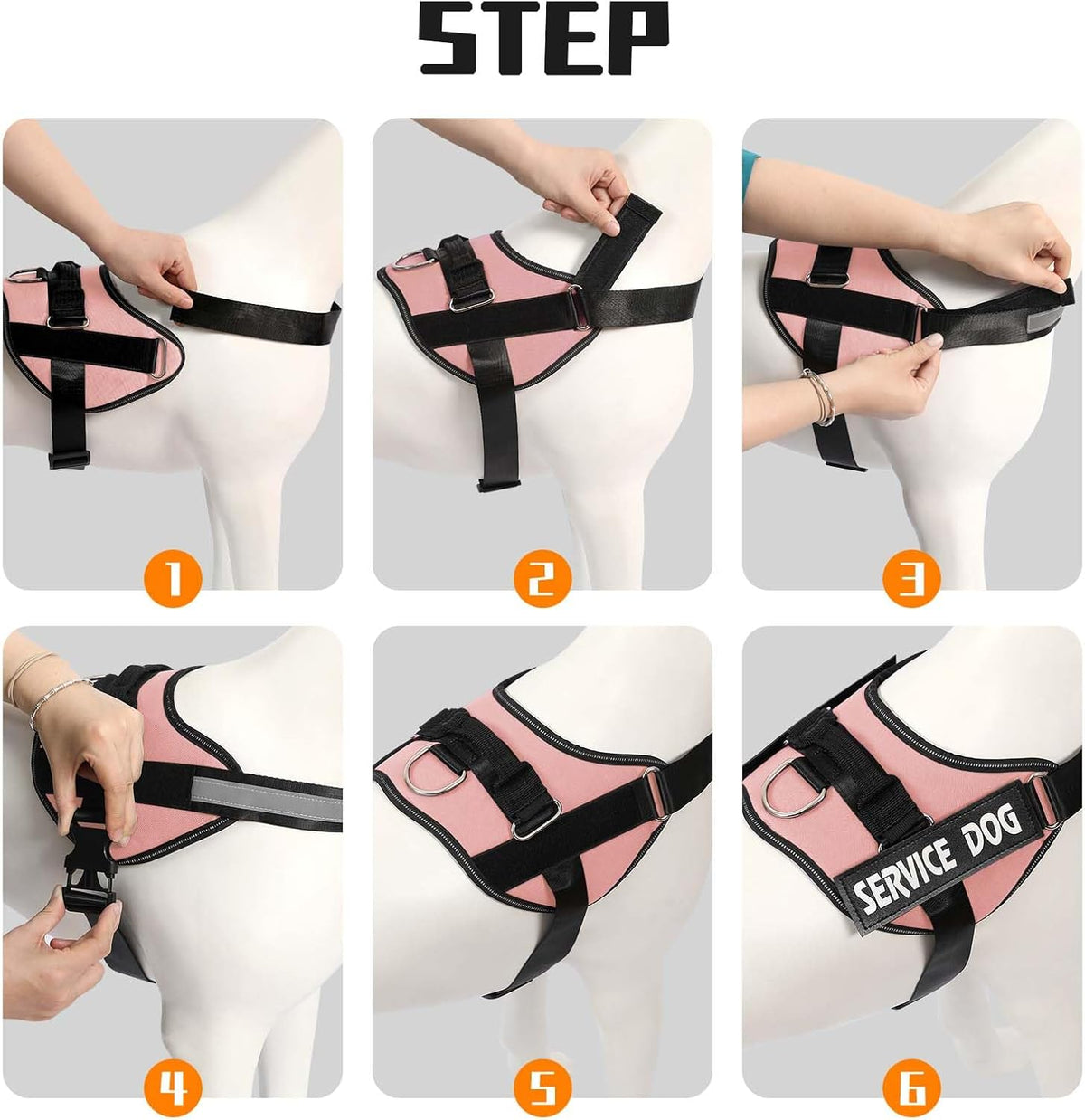 Service Dog Vest, No Pull & Reflective Dog Harness, Pink, S