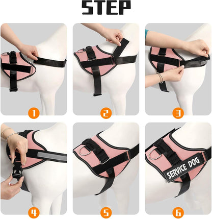 Service Dog Vest, No Pull & Reflective Dog Harness, Pink, S