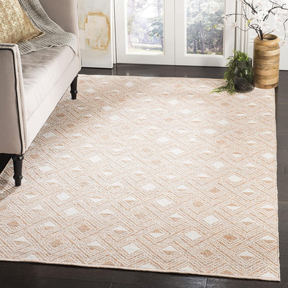 Area Rug 8x10 - Montauk Collection - Large - Peach & Ivory, Handmade Cotton, Ideal for Living Room, Bedroom, Office, Dining Space (MTK614O)
