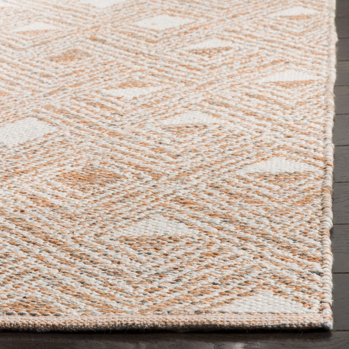 Area Rug 8x10 - Montauk Collection - Large - Peach & Ivory, Handmade Cotton, Ideal for Living Room, Bedroom, Office, Dining Space (MTK614O)