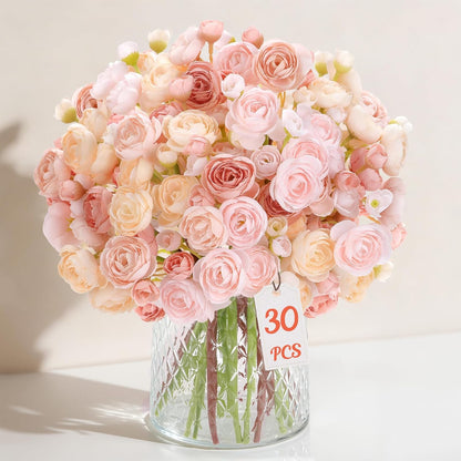 30Pcs Ranunculus Artificial Flowers Faux Silk Mini Flowers Indoor