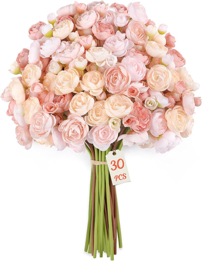 30Pcs Ranunculus Artificial Flowers Faux Silk Mini Flowers Indoor