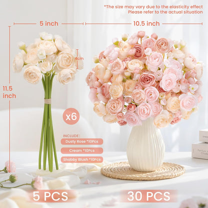 30Pcs Ranunculus Artificial Flowers Faux Silk Mini Flowers Indoor