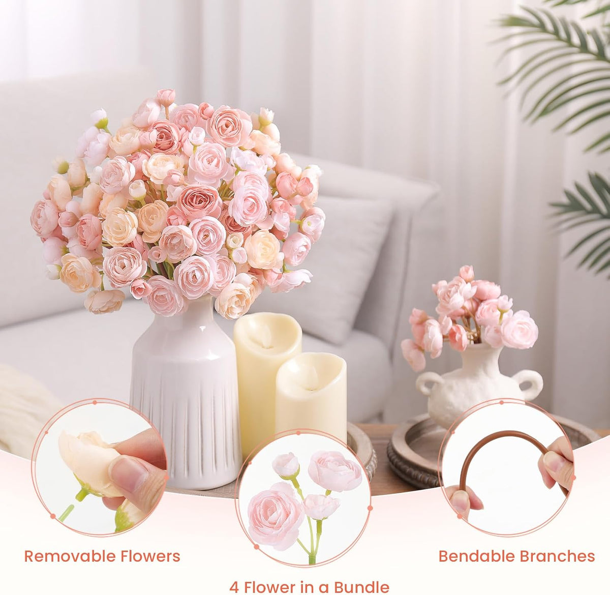 30Pcs Ranunculus Artificial Flowers Faux Silk Mini Flowers Indoor