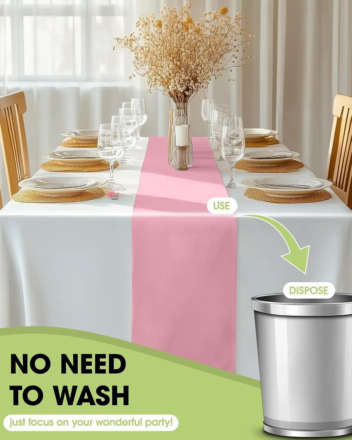 Light Pink Disposable Plastic Table Runner 14x108 Inch Party
