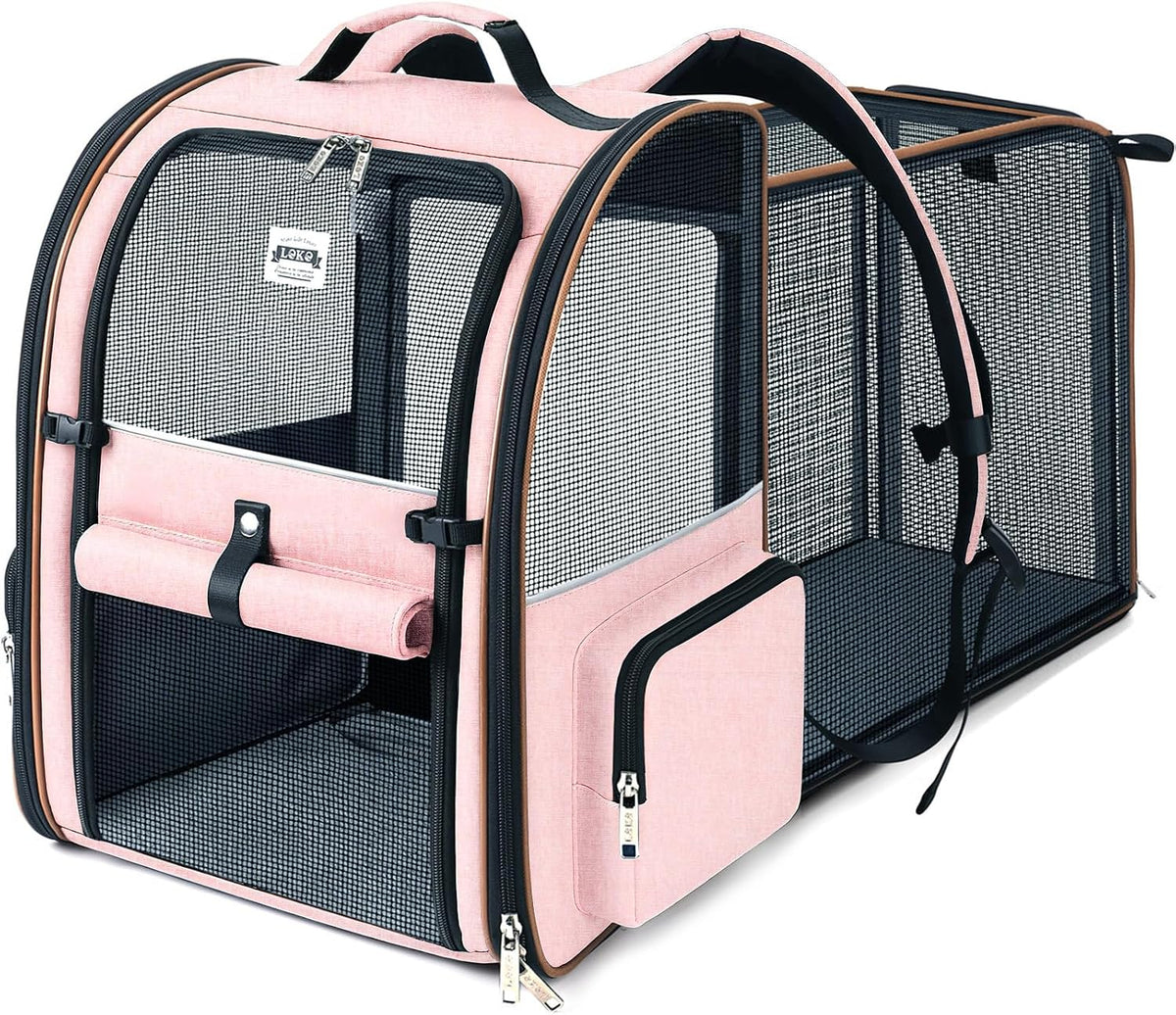 Large Cat Backpack Carrier Expandable Foldable Pet Carrier Backpack for Small Dogs Puppy Medium Cats Fit Up to 18 Lbs for Travel, Hiking,Pink