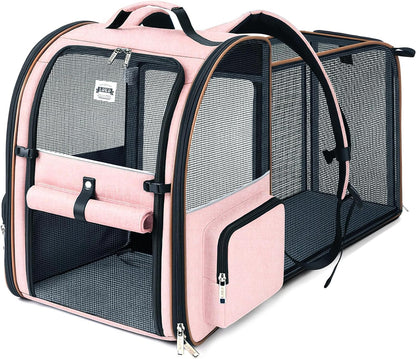 Large Cat Backpack Carrier Expandable Foldable Pet Carrier Backpack for Small Dogs Puppy Medium Cats Fit Up to 18 Lbs for Travel, Hiking,Pink