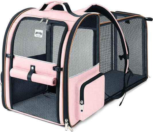 Large Cat Backpack Carrier Expandable Foldable Pet Carrier Backpack for Small Dogs Puppy Medium Cats Fit Up to 18 Lbs for Travel, Hiking,Pink