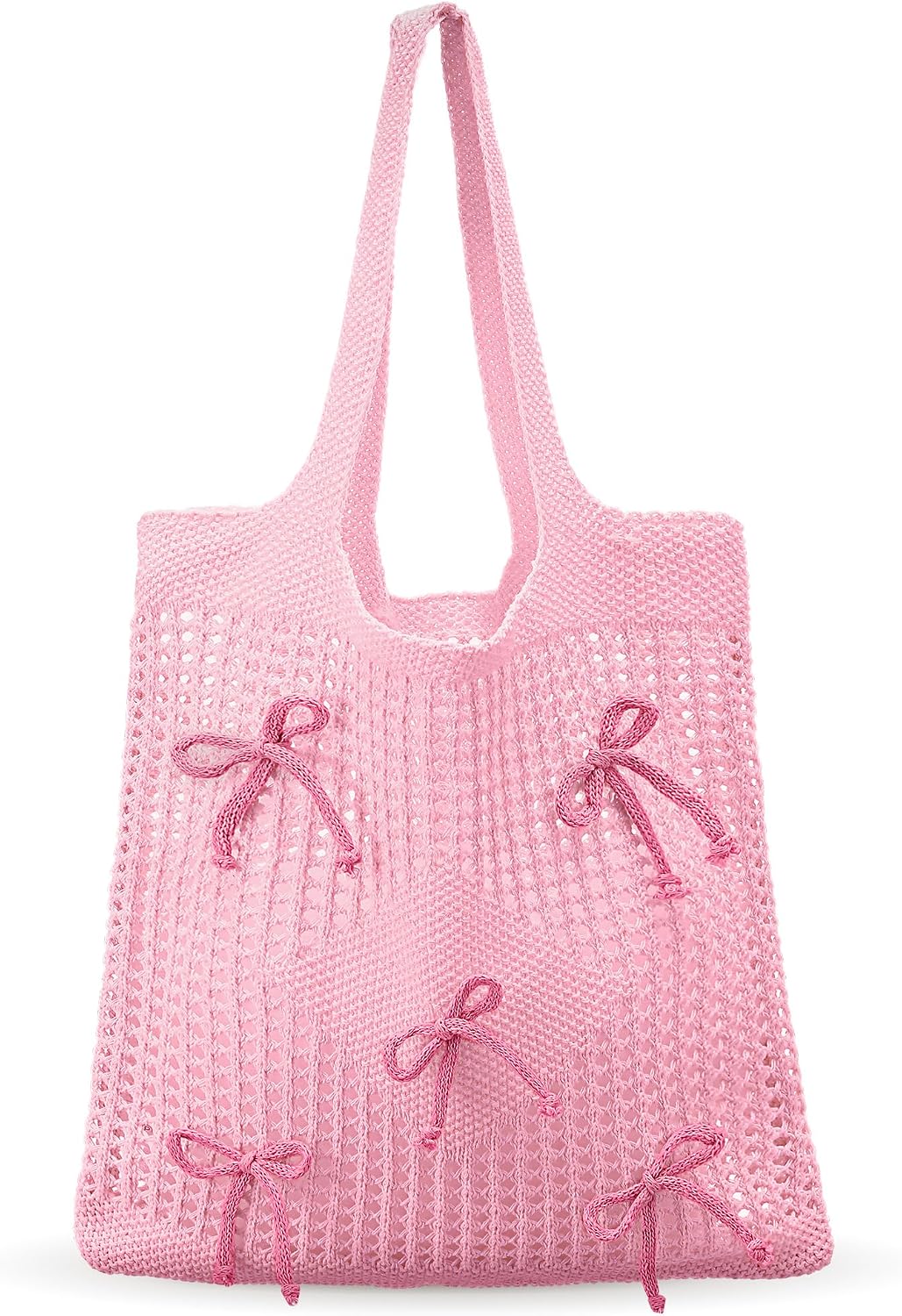 Crochet Mesh Tote Bag with Bows for Women Beach
