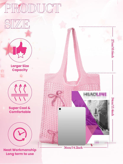 Crochet Mesh Tote Bag with Bows for Women Beach