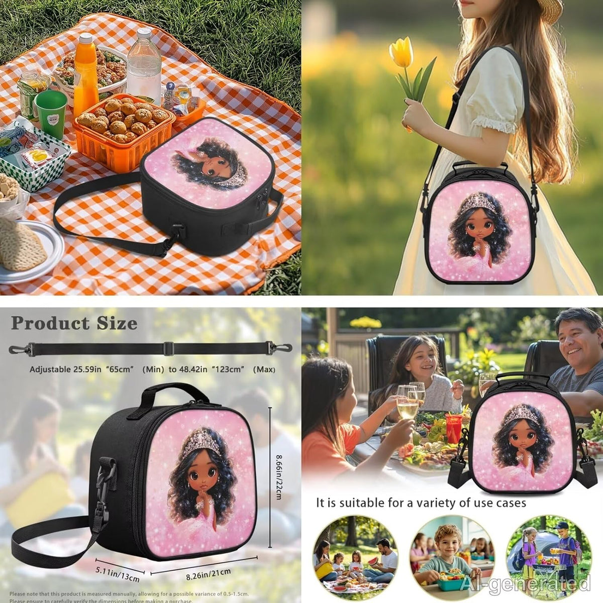 HUIACONG Girls Crown Girl Backpack Set with Portable Lunch Bag and Pencil Holder 17 Inch Pink Bookbag 3 Pcs for Ages 10-12