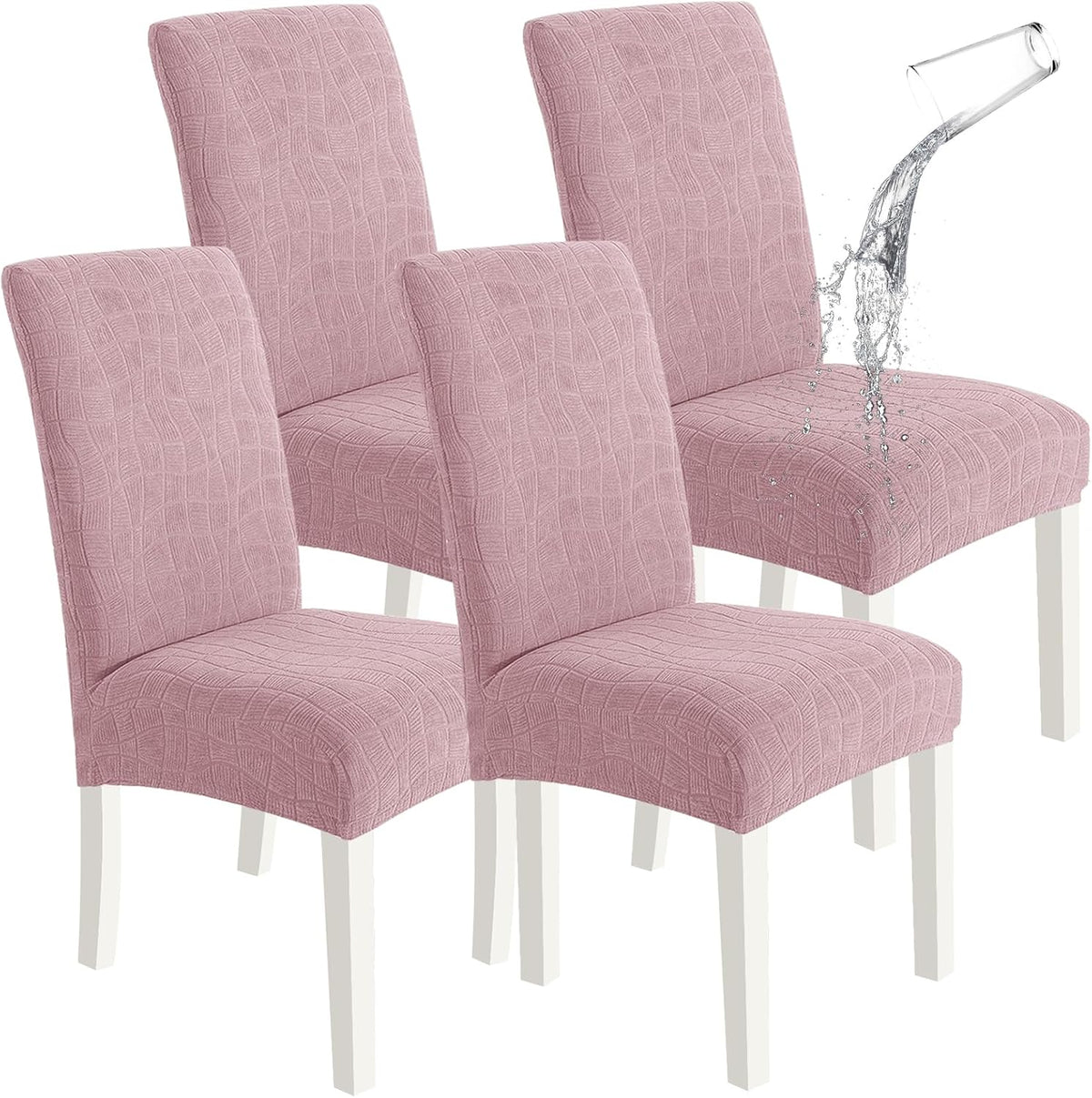 SYSLOON Waterproof Chair Covers for Dining Chairs – 4 Pack,Pink