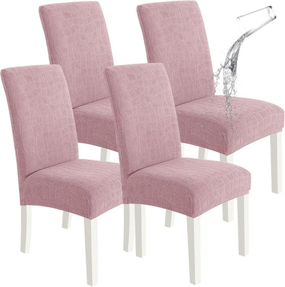 SYSLOON Waterproof Chair Covers for Dining Chairs – 4 Pack,Pink