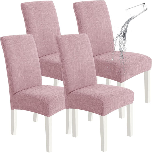 SYSLOON Waterproof Chair Covers for Dining Chairs – 4 Pack,Pink