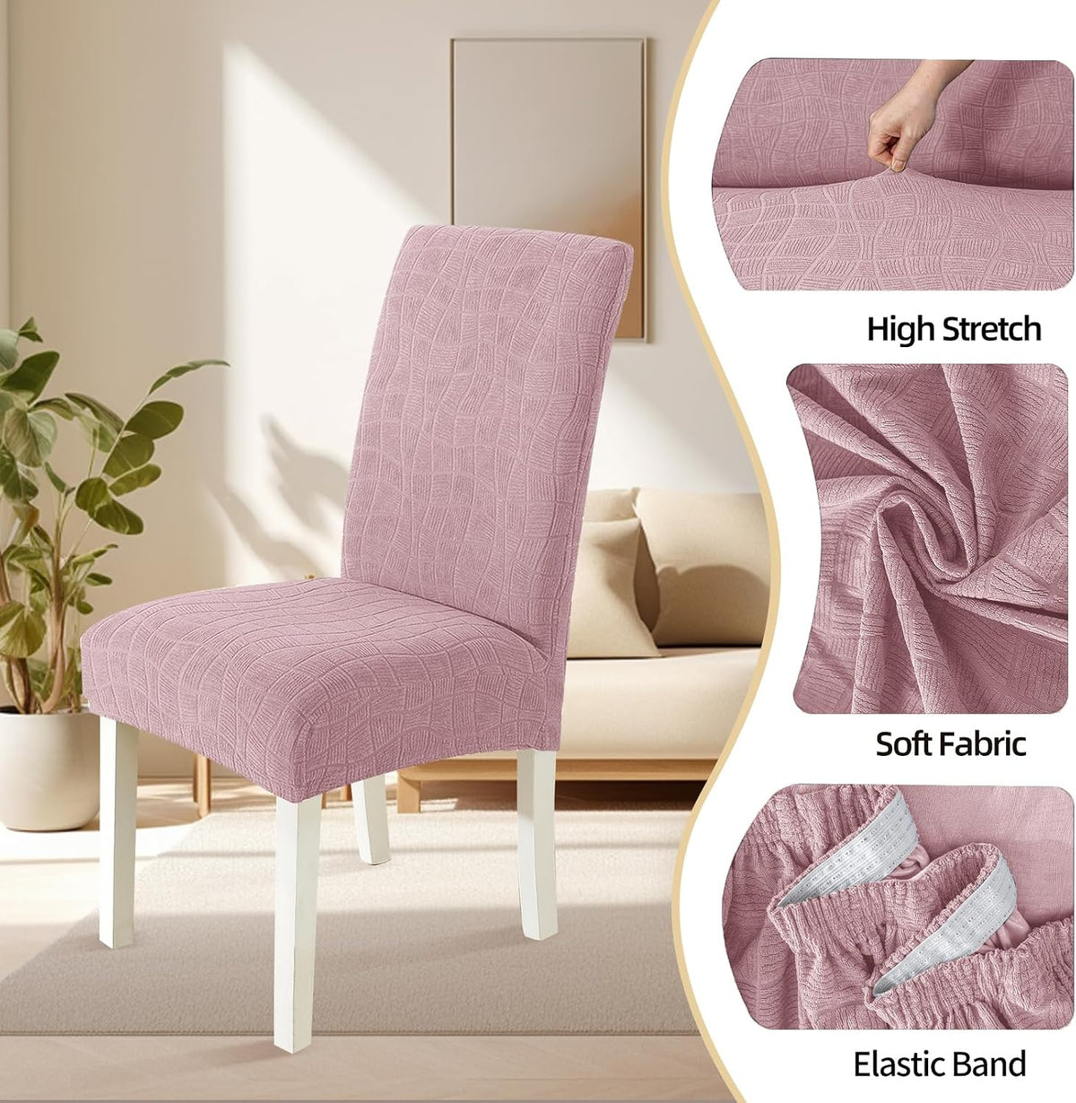 SYSLOON Waterproof Chair Covers for Dining Chairs – 4 Pack,Pink