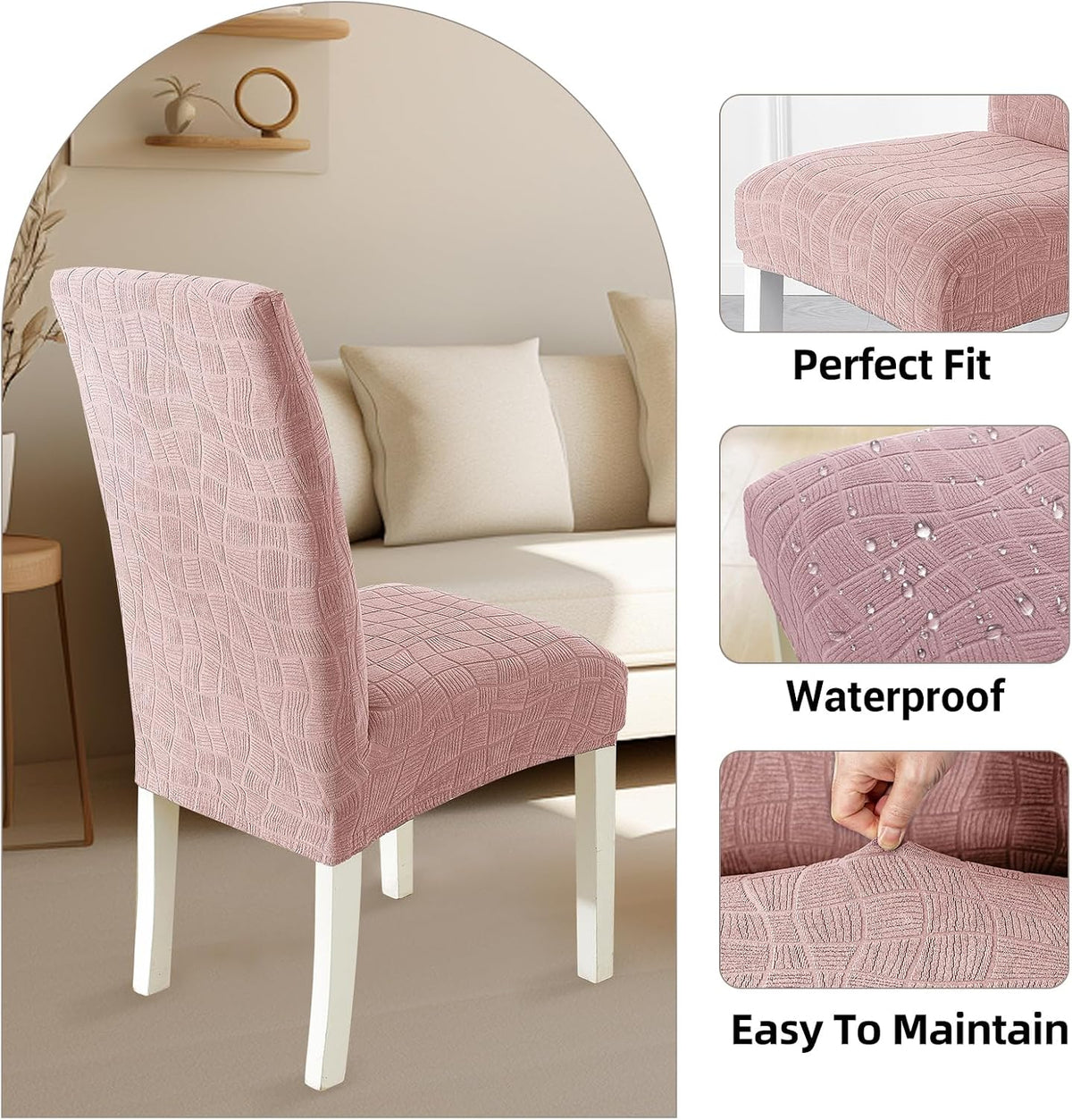 SYSLOON Waterproof Chair Covers for Dining Chairs – 4 Pack,Pink