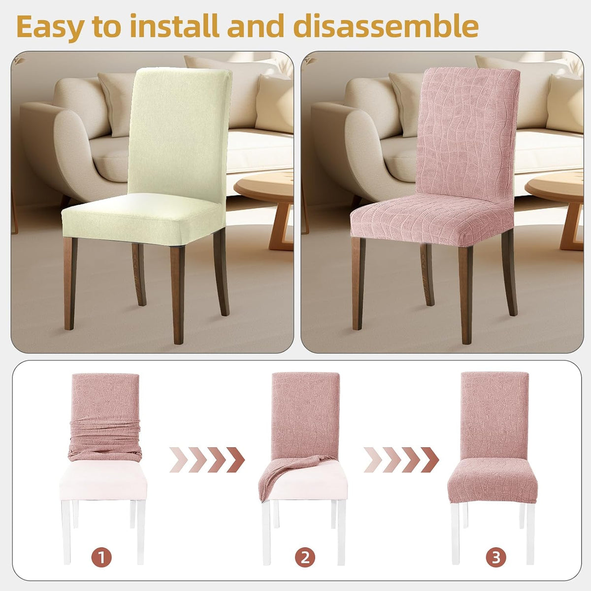 SYSLOON Waterproof Chair Covers for Dining Chairs – 4 Pack,Pink