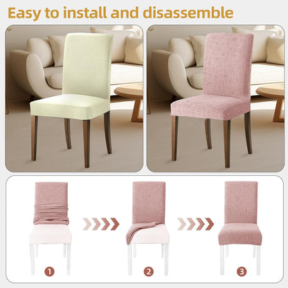 SYSLOON Waterproof Chair Covers for Dining Chairs – 4 Pack,Pink