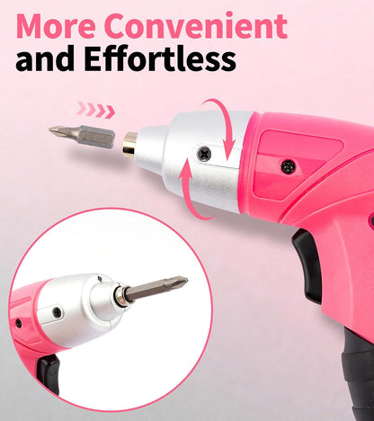 Electric Screwdriver 58pc Tool Set, Cordless & Rechargeable 3.6V Small Power Screwdriver Home Tool Kit Set with Compact Hand Box, Pink