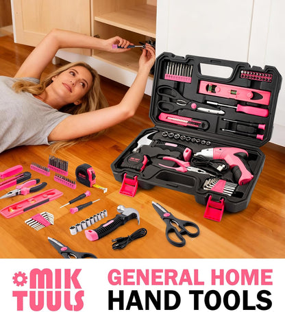 Electric Screwdriver 58pc Tool Set, Cordless & Rechargeable 3.6V Small Power Screwdriver Home Tool Kit Set with Compact Hand Box, Pink