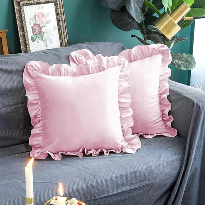 Microfiber Ruffle Pillow Shams Set of 2, 26X26 - Solid Ruffled Fringe Design Covers - Soft & Breathable Unique Collection Decorative Cases - Baby Pink