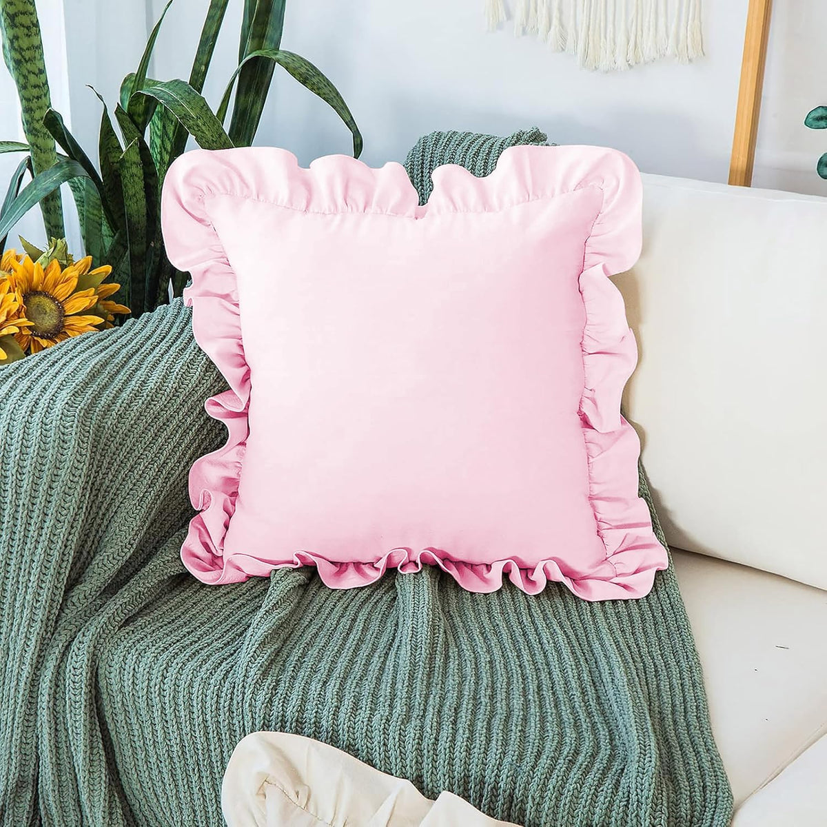 Microfiber Ruffle Pillow Shams Set of 2, 26X26 - Solid Ruffled Fringe Design Covers - Soft & Breathable Unique Collection Decorative Cases - Baby Pink