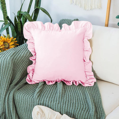 Microfiber Ruffle Pillow Shams Set of 2, 26X26 - Solid Ruffled Fringe Design Covers - Soft & Breathable Unique Collection Decorative Cases - Baby Pink