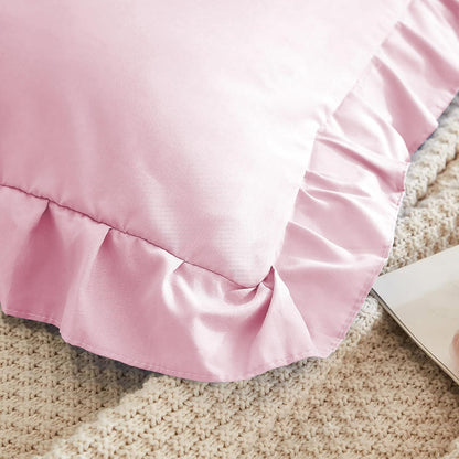 Microfiber Ruffle Pillow Shams Set of 2, 26X26 - Solid Ruffled Fringe Design Covers - Soft & Breathable Unique Collection Decorative Cases - Baby Pink