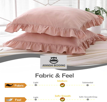 Microfiber Ruffle Pillow Shams Set of 2, 26X26 - Solid Ruffled Fringe Design Covers - Soft & Breathable Unique Collection Decorative Cases - Baby Pink