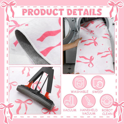 Pink 4 x 6 ft Bow Area Rug Coquette Welcome Mat, Bow
