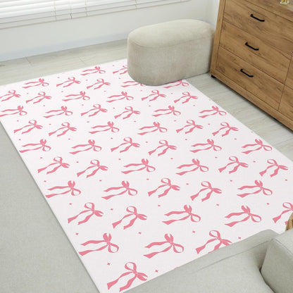 Pink 4 x 6 ft Bow Area Rug Coquette Welcome Mat, Bow
