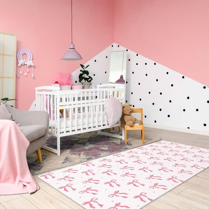 Pink 4 x 6 ft Bow Area Rug Coquette Welcome Mat, Bow
