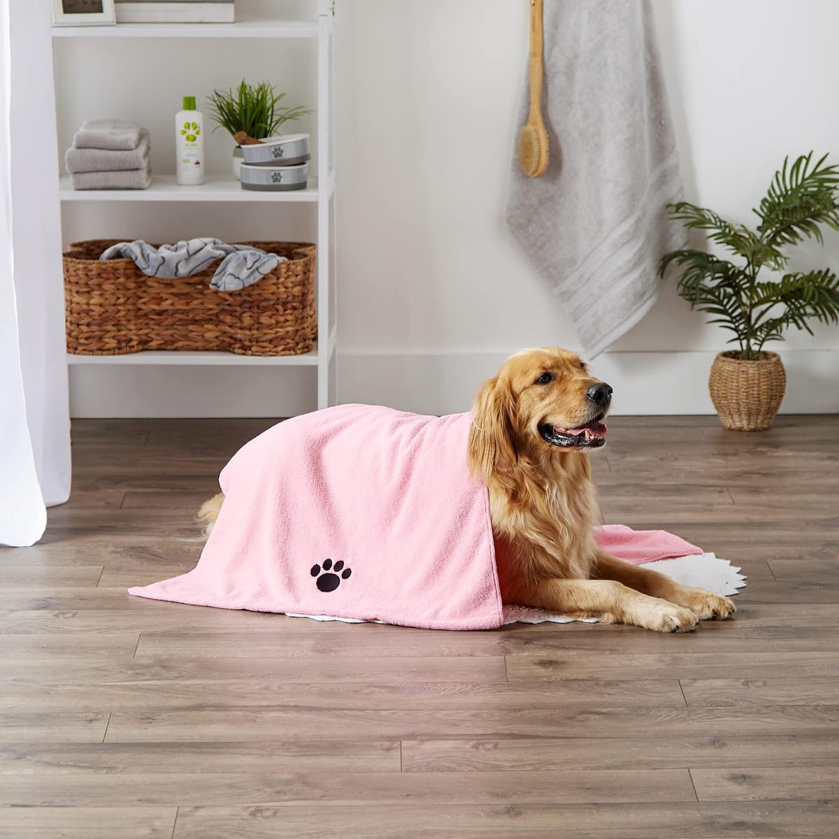 Pet Grooming Microfiber Towel, Embroidered Collection, X-Large,41x23.5", Pink