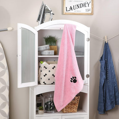 Pet Grooming Microfiber Towel, Embroidered Collection, X-Large,41x23.5", Pink