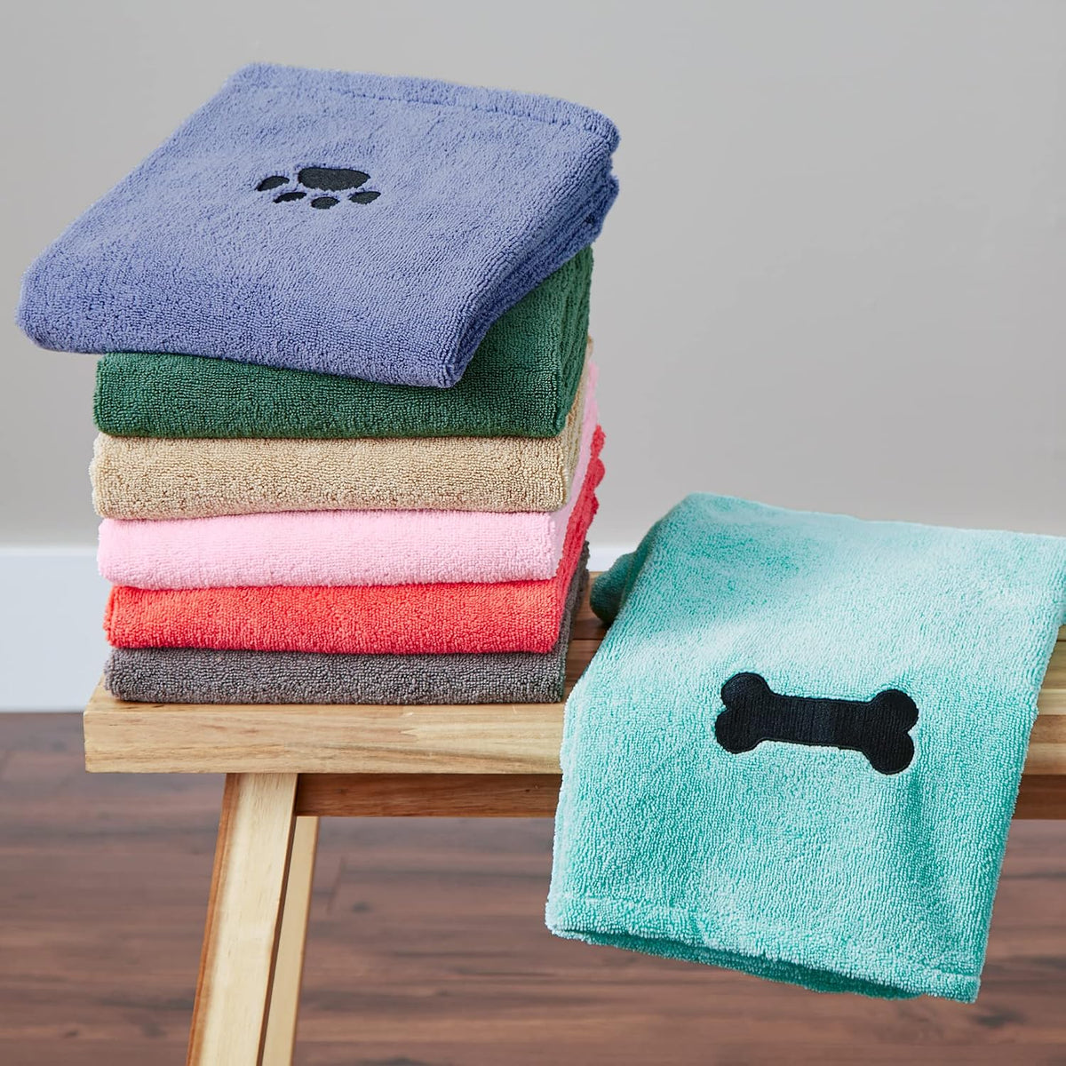 Pet Grooming Microfiber Towel, Embroidered Collection, X-Large,41x23.5", Pink