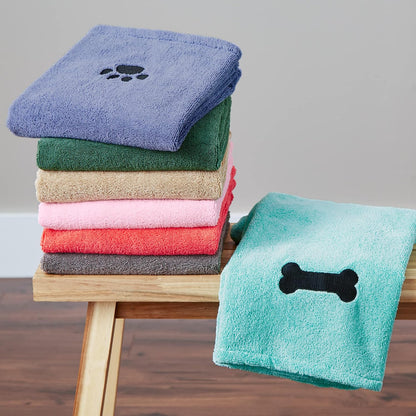 Pet Grooming Microfiber Towel, Embroidered Collection, X-Large,41x23.5", Pink