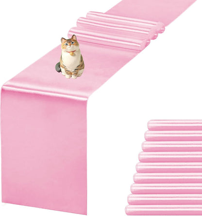 10 Pack Satin Table Runner 12 X 108 Inch Silk Table Runner for Party,Wedding, Birthday, Banquets,Decoration(Pink)