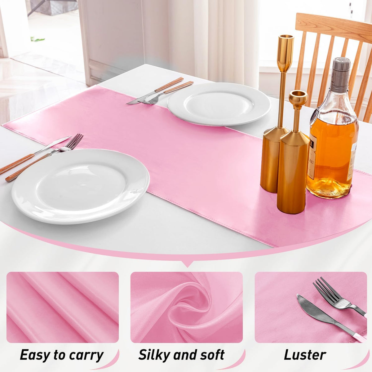 10 Pack Satin Table Runner 12 X 108 Inch Silk Table Runner for Party,Wedding, Birthday, Banquets,Decoration(Pink)