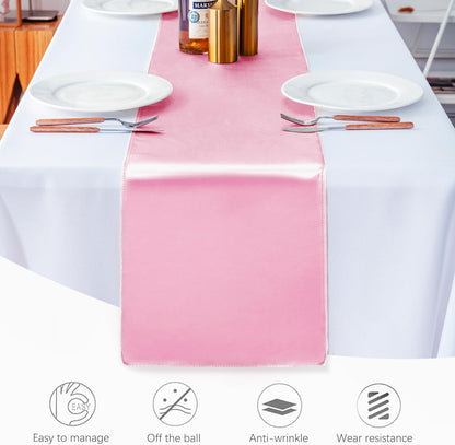 10 Pack Satin Table Runner 12 X 108 Inch Silk Table Runner for Party,Wedding, Birthday, Banquets,Decoration(Pink)