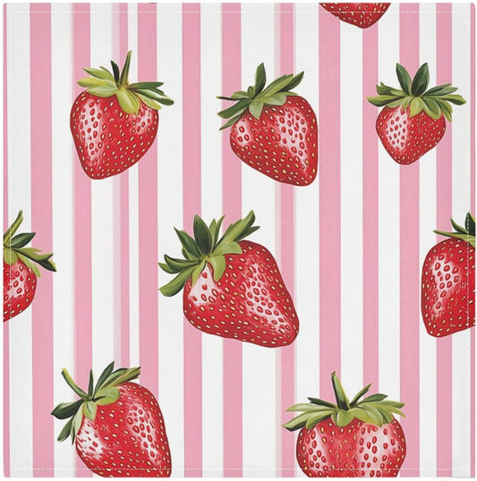 susiyo Strawberry Seamless on Pink Striped Cloth Napkins 4 Pcs 20x20 inch Polyester Cocktail Napkins for Dinner Decorative