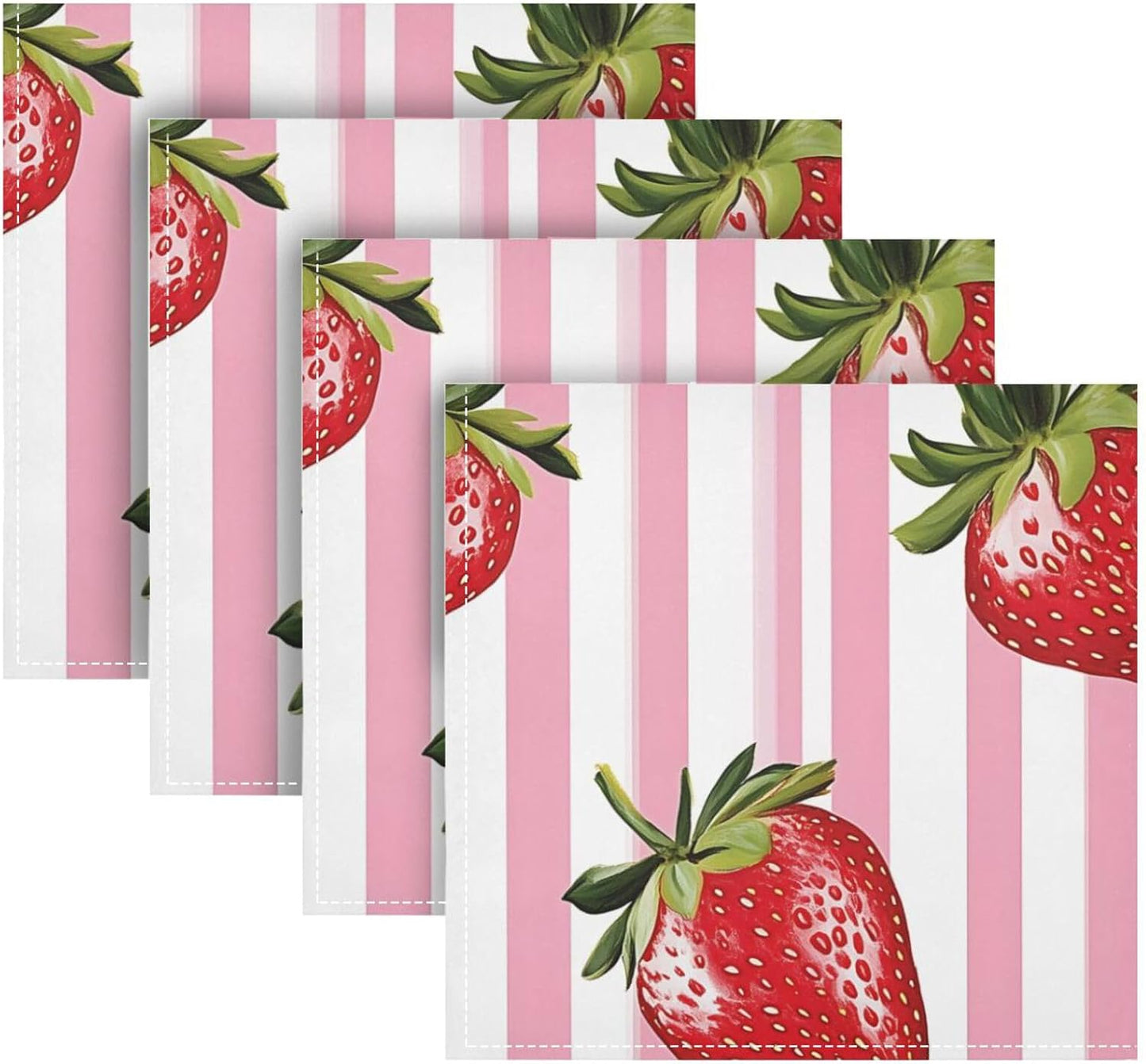 susiyo Strawberry Seamless on Pink Striped Cloth Napkins 4 Pcs 20x20 inch Polyester Cocktail Napkins for Dinner Decorative