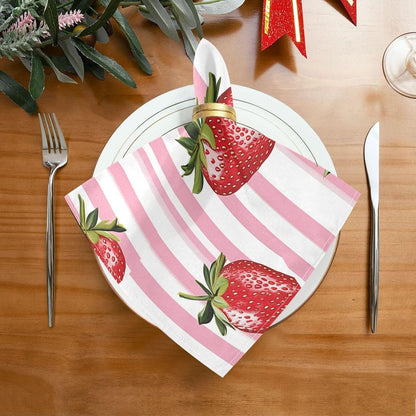 susiyo Strawberry Seamless on Pink Striped Cloth Napkins 4 Pcs 20x20 inch Polyester Cocktail Napkins for Dinner Decorative