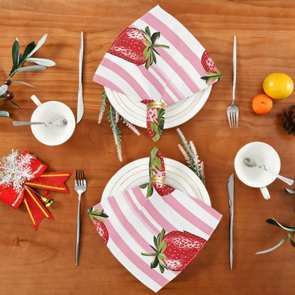 susiyo Strawberry Seamless on Pink Striped Cloth Napkins 4 Pcs 20x20 inch Polyester Cocktail Napkins for Dinner Decorative