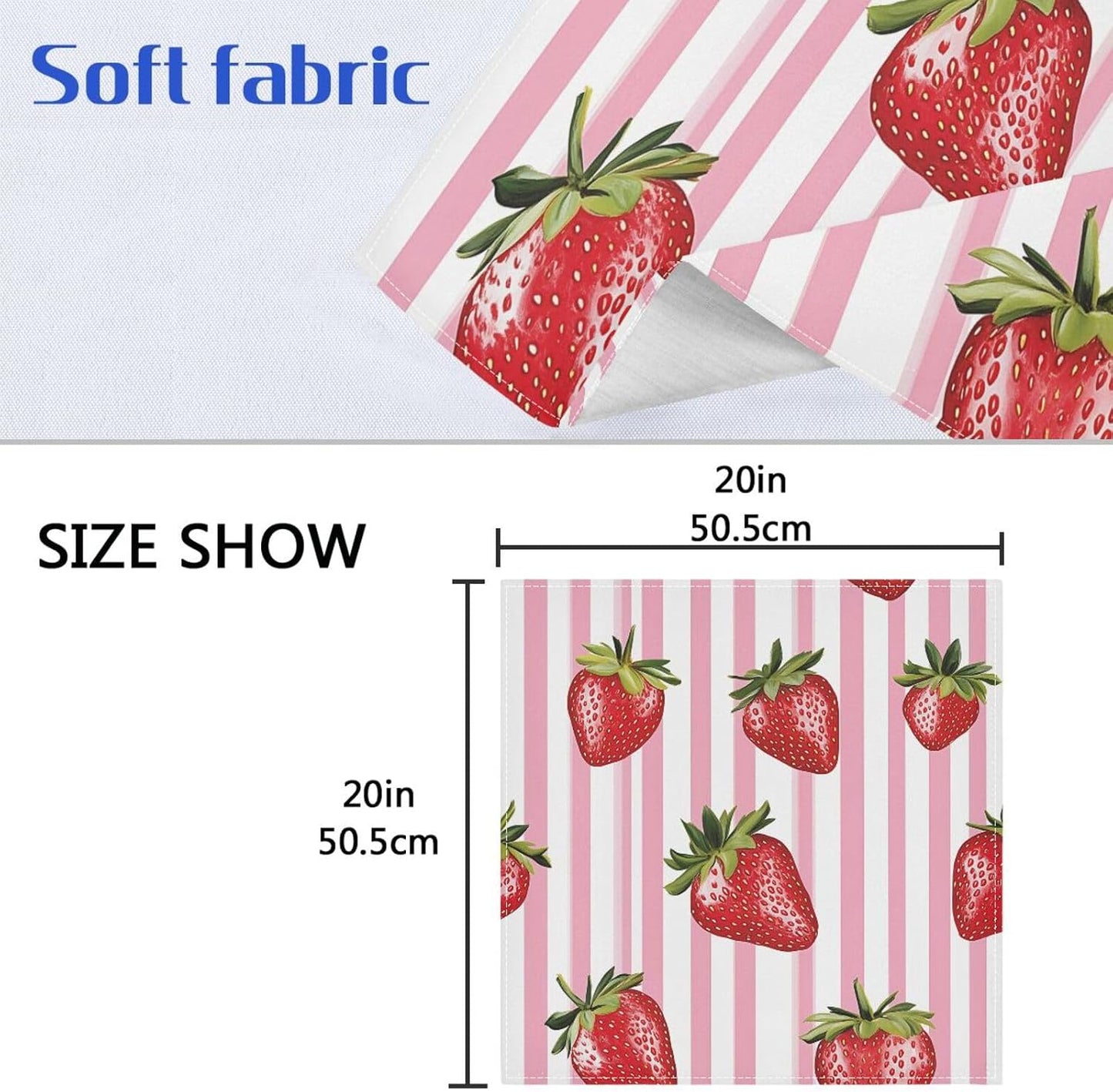 susiyo Strawberry Seamless on Pink Striped Cloth Napkins 4 Pcs 20x20 inch Polyester Cocktail Napkins for Dinner Decorative
